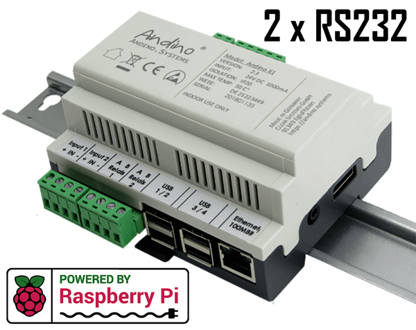 Andino X1 Pico - Industrie PC mit Raspberry Pi 4 / CM4, Zwei-Kanal RS232, Heatsink und RTC