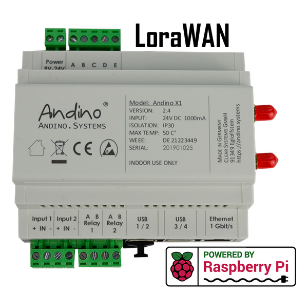 Andino X1 - Industrial PC with Raspberry Pi 3 B+/4, LoraWAN, Heatsink and RTC