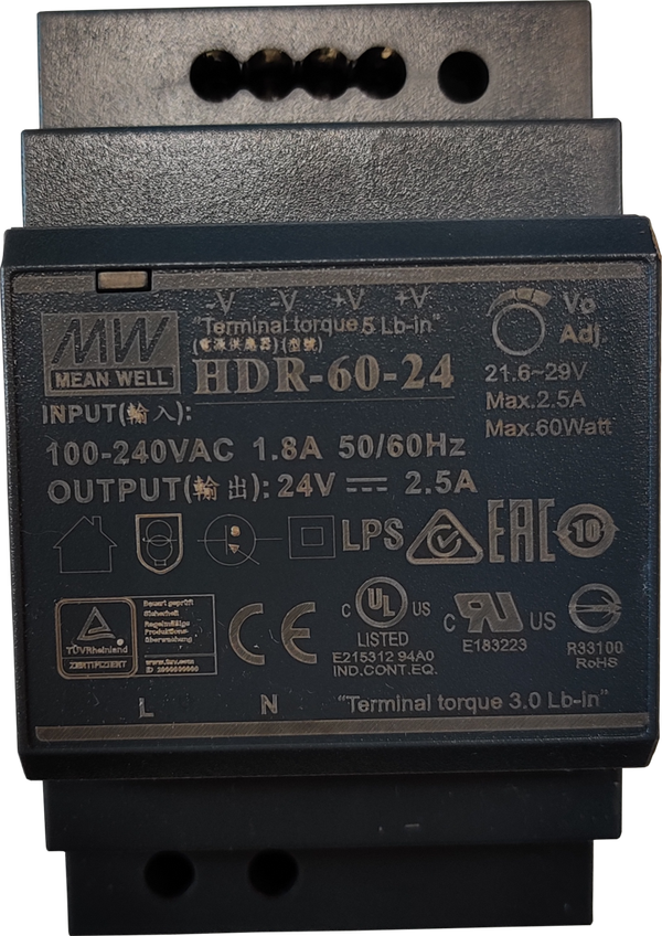 Mean Well HDR-60-24 DIN-Rail Power Supply (24V/DC 2.5A 60W)